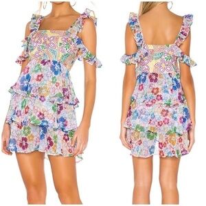 NWT All Things Mochi Ilima Floral Embroidered Mini Dress Tiered Off Shoulder M